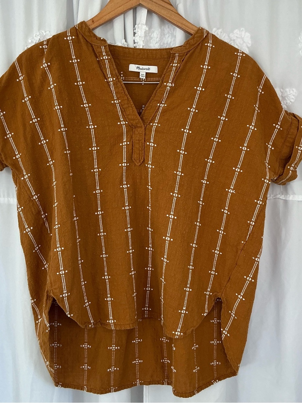 Madewell Rust Orangie Brown Embroidered Short Sleeve Women’s V-Neck Tunic SZXXS